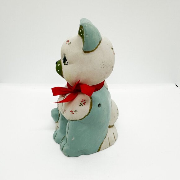 Vintage 80s Lefton Ceramic Cat Kitten Quilt Quilted Patchwork Cottagecore Teddy - Picture 4 of 8